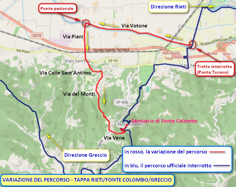 Variazione della Via di Francesco in Valle Santa TAPPA RIETI FONTE COLOMBO GRECCIO